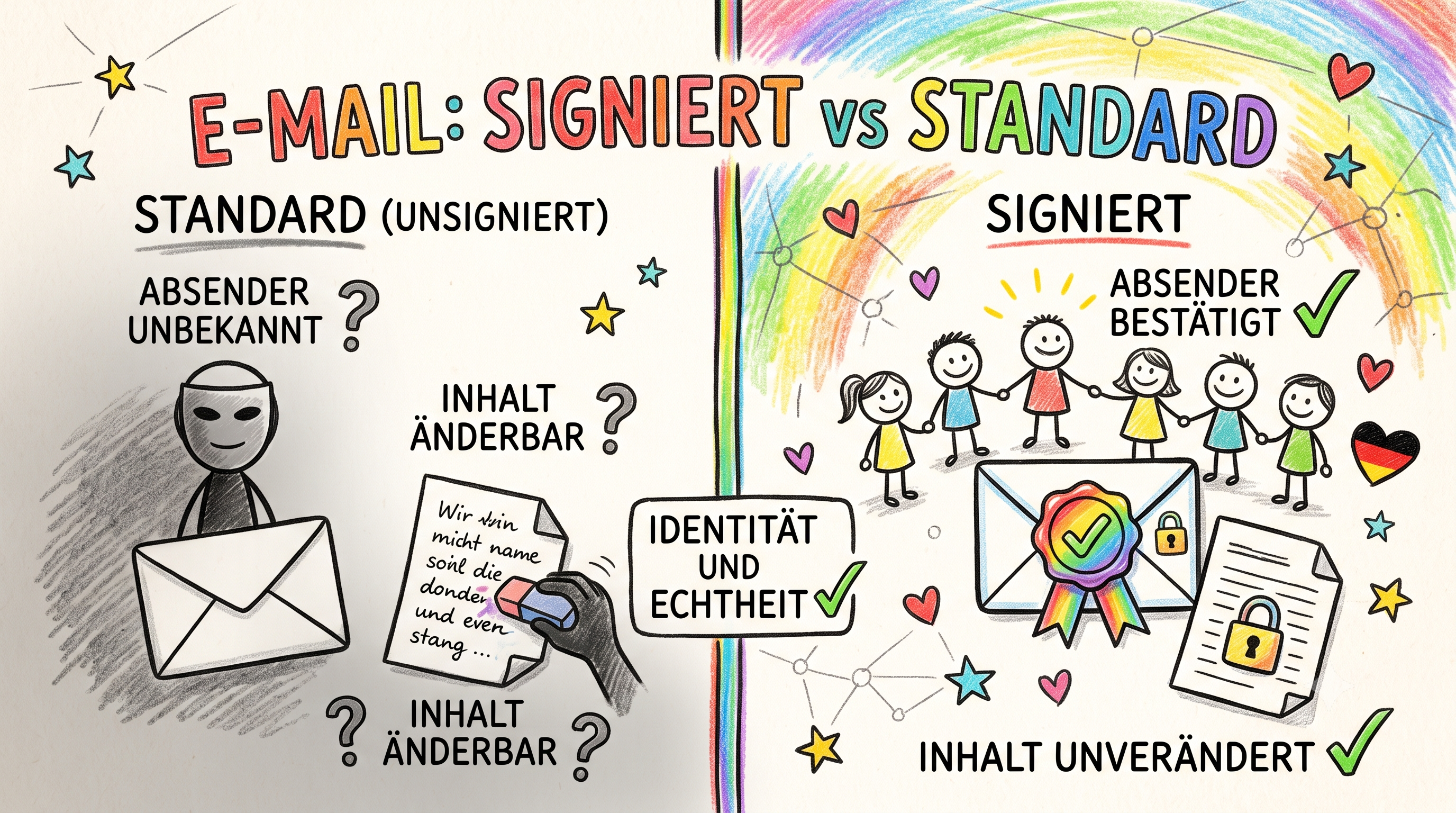 Verschlüsselung Vergleich, unsigniert vs. signiert