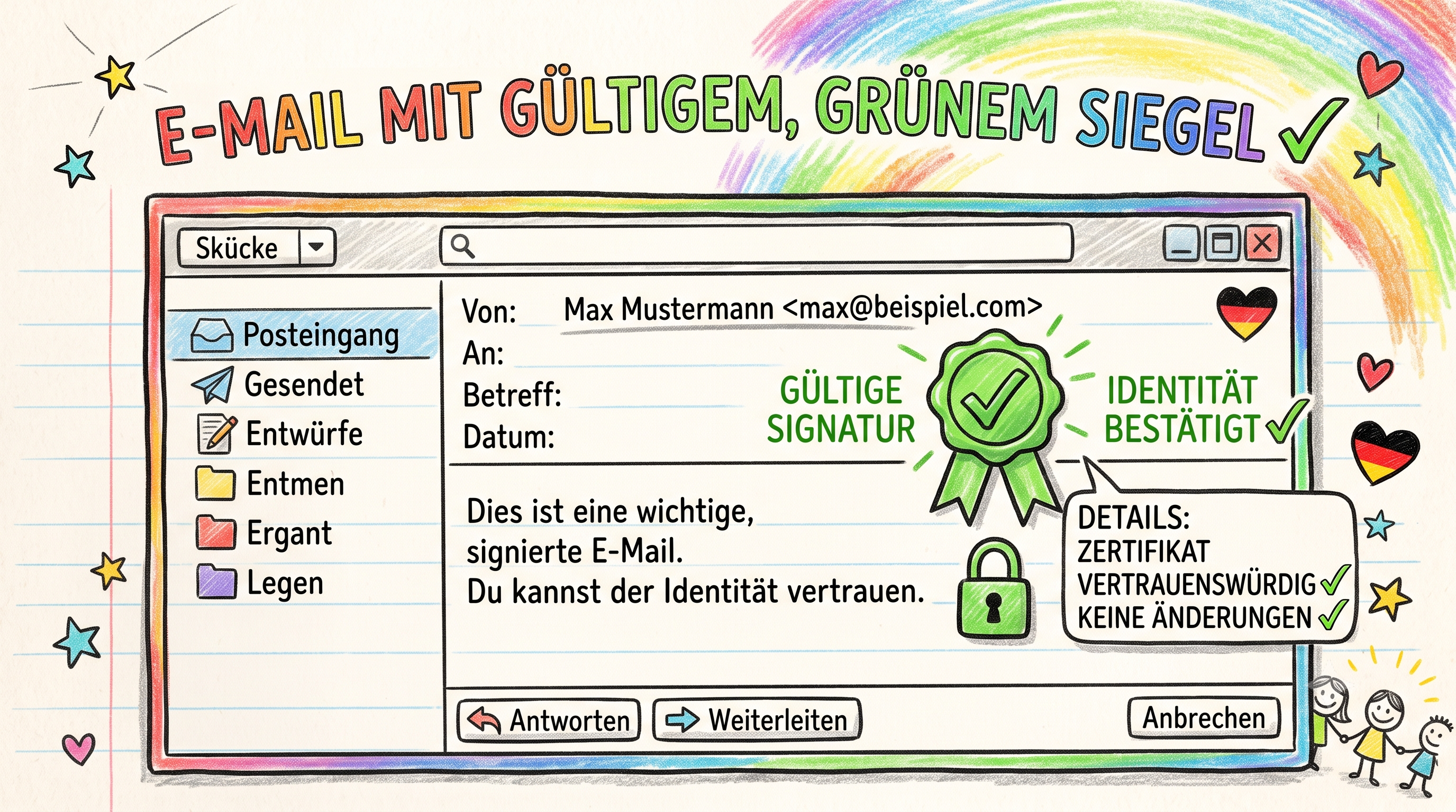 An einem Signatursymbol im Emailprogramm erkennt man ob es sich um einen Seriösen Emailabsender handelt
