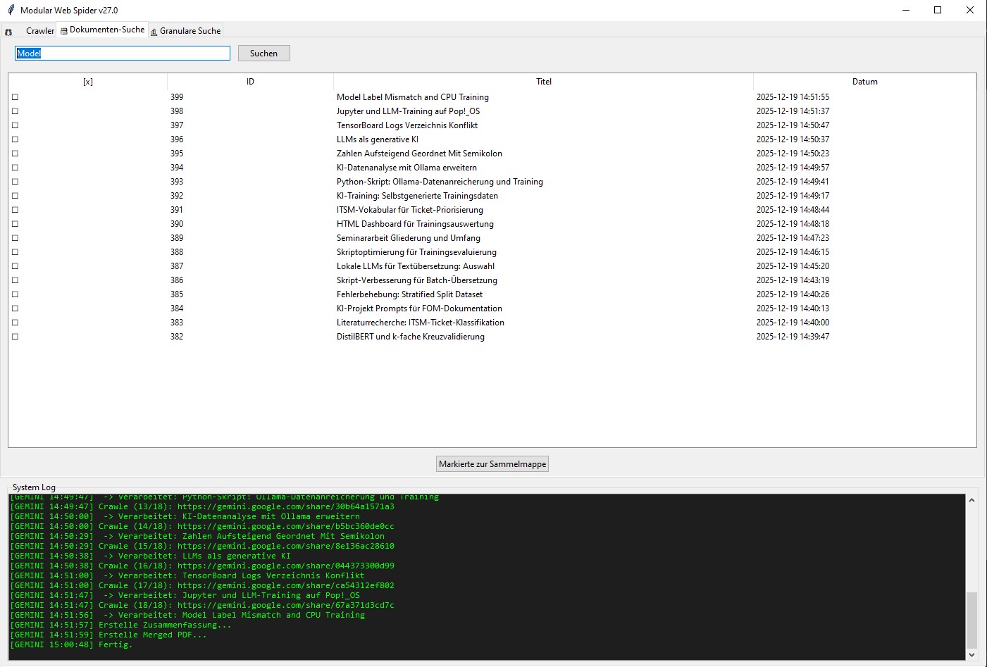 Screenshot der Datenbanksuche