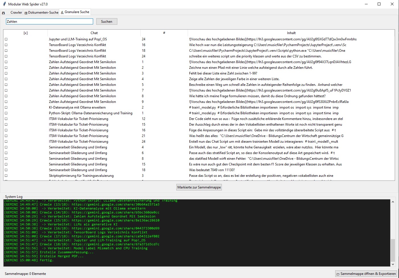 Screenshot Granulare Prompt Suche